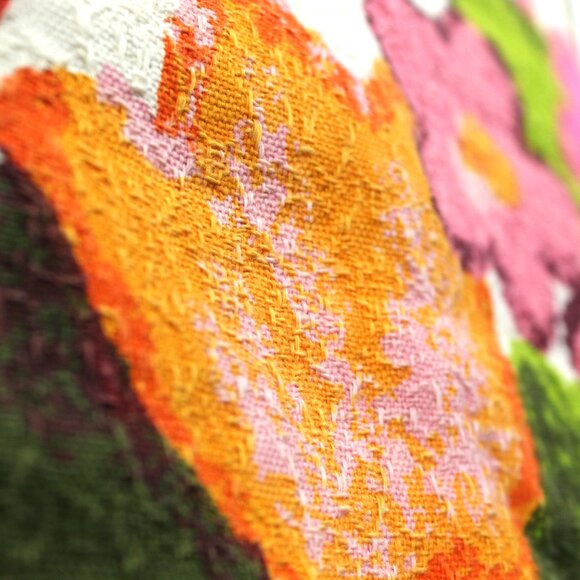 Vintage Flower Power Print Bark Cloth Fabric-3 Sewn Panels Boho Mod Groovy - Picture 6 of 7